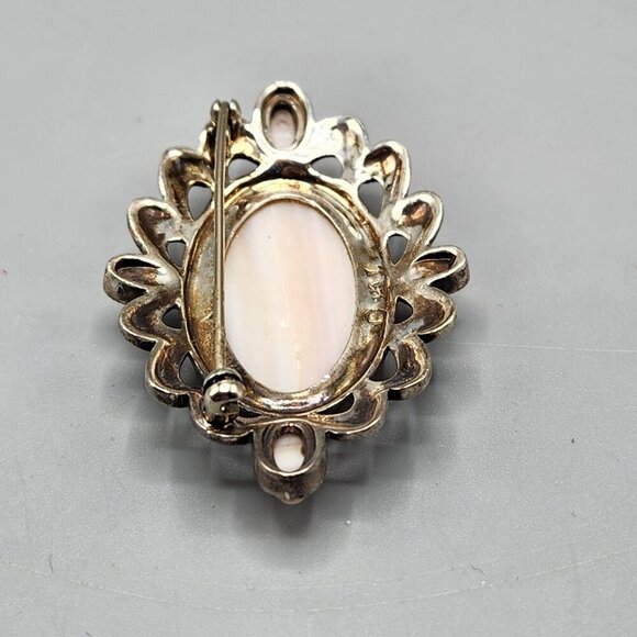 Sterling Silver Marcasite Oval Brooch Pearlescent 15.32g Mother of Pearl - Picture 7 of 12